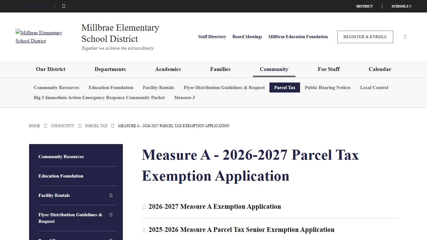 Measure A - 2026-2027 Parcel Tax Exemption Application